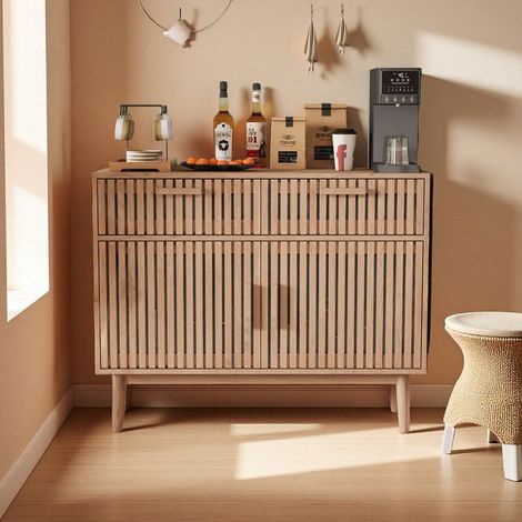 Buffet - Modernes Design - Massivholz - 2 Türen - 2 Schubladen - Kindersicherung