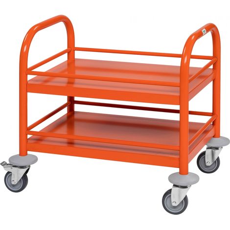 Kongamek Mini-Servierwagen 530x375x550mm 2 Etagen pulverbeschichtet in Orange mit Bremse