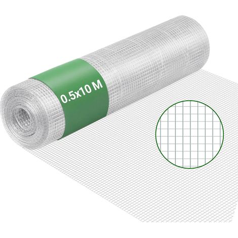 Wiltec Rete metallica per recinzione, voliere, gabbie, rete zincata 10 x 0,5 m, maglia quadrata da 6,3 mm, in acciaio zincato, resistente alle intemperie