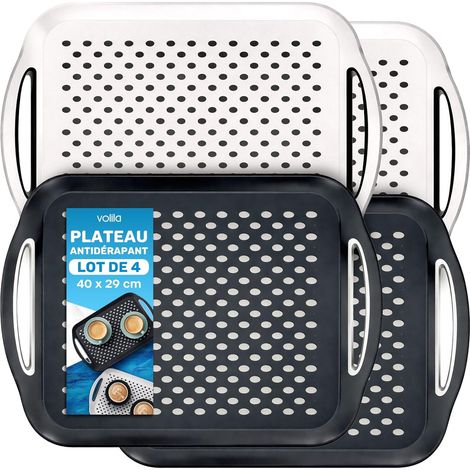 Pack De 4 Plateau, Surface Antidérapante, Poignée Ergonomique, Plastique Robuste, Pour Cuisine Et Salon