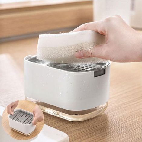Distributeur de liquide vaisselle avec pompe et porte-éponge, distributeur de liquide vaisselle de cuisine de 300 ml (10 oz), noir (1/5)
