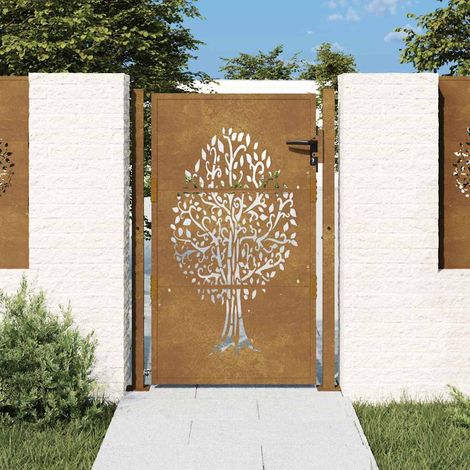 vidaXL Cancello da giardino 100x125 cm in acciaio Corten con design ad albero