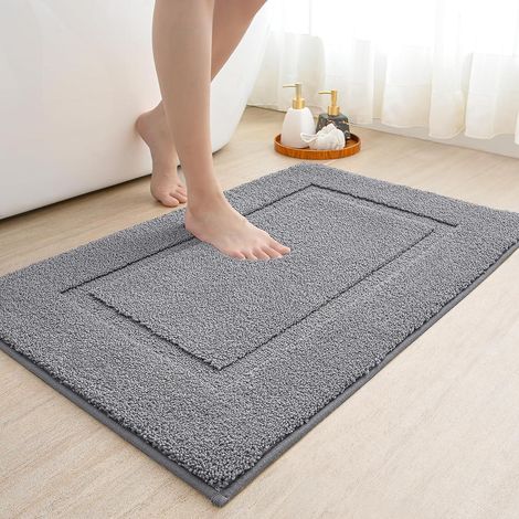 Tapis de bain 50 x 80 cm, absorbant et antidérapant, lavable en machine, en microfibre douce pour le bain, la douche et la salle de bain (gris foncé) (1/4)