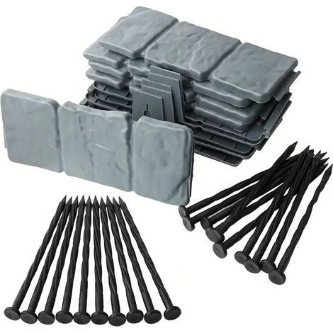 JSSEVN-Bordure Jardin, Bordures de Jardin Flexible Plastique, Petite Cloture Jardin, Palissade Jardins Exterieurs, Pierre d'imitation (Haut:10 cm) (Gris)