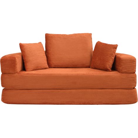 Divano letto pieghevole in velluto a coste arancione 173 x 176 cm, MODENUIT (1/5)
