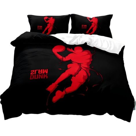 Parure de lit 3 pièces (housse de couette 260 x 220 cm et 2 taies d'oreiller 50 x 75 cm), imprimé rouge, polyester (1/2)