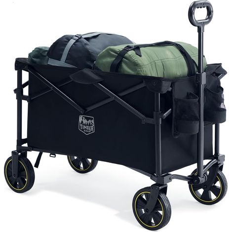 Chariot Camping Pliable 200L Poignée Réglable 150kg Chariot plage charge max.150kg, porte-gobelet intégré, poignée réglable et roues tout terrain pour camping, jardin et pêche (1/5)
