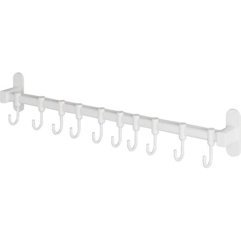Barre De Rangement Murale - Aluminium - 60 Cm - 10 Crochets Coulissants - Cuisine Salle De Bain Bureau - 1 Unite (1/5)