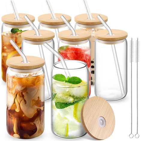 Ensemble 8 Verres à Smoothie avec Pailles et Brosses