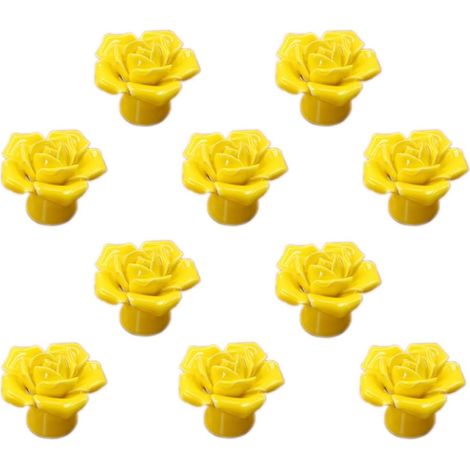 Lot de 10 poignées de porte en céramique, fleur rose, pour commode, armoire, cuisine, tiroir, jaune.