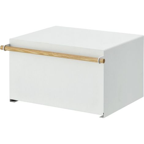 YAMAZAKI - Boite de rangement blanche avec poignée en bois - L43 cm (1/5)