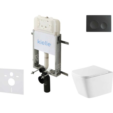 kielle Genesis New - Conjunto de instalación empotrada, inodoro Arkas I, Vortex Rimless+, asiento softclose y pulsador Gemini New I, negro mate 30528SZ75 (1/5)
