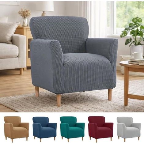 Housse élastique pour fauteuil/canapé une place Housse universelle jacquard Gris foncé, résistante aux taches d'animaux (1/3)