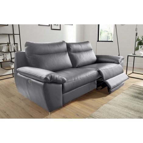 Canapé taille 2 places avec 2 relax en 100% tout cuir épais de luxe italien avec 2 relax électriques, PERINI, gris (1/5)