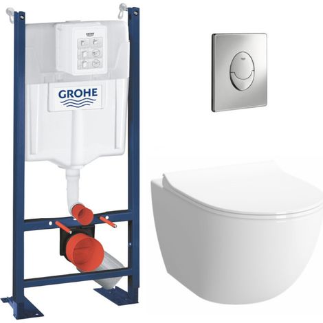 Grohe Pack WC Bâti autoportant + Cuvette Vitra Sento compacte sans bride + Plaque chrome (ProjectSentoRimlessCompact-2) (1/5)