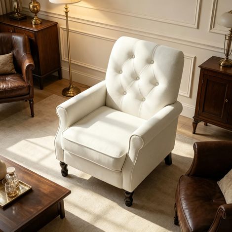 Fauteuil 1 place avec assise épaisse rembourrée, coussin en plumes et revêtement en lin (1/5)