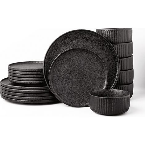 Anun schwarzes Speiseservice für 6 Personen, 18-teilig, modern, spülmaschinenfest, Tellerset (1/5)