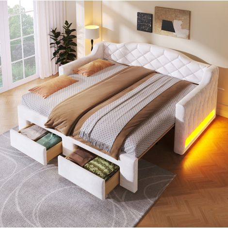 Cama dormitorio extensible con cajones y LED HAVRYA (1/5)