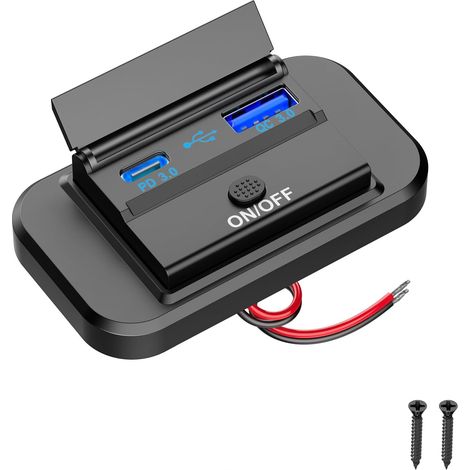 Cargador USB para coche: adaptador de puerto USB de 12 V y 38 W PD tipo C y QC3.0 con interruptor impermeable para autocaravanas, barcos, motocicletas, camiones y carritos de golf. (1/5)
