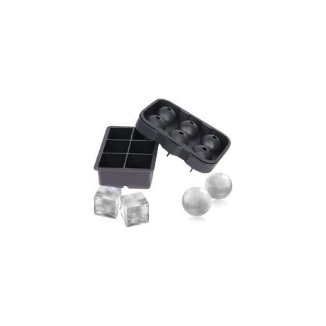 Set di 2 stampi per cubetti di ghiaccio in silicone: uno sferico per il whisky e uno quadrato per cocktail e bourbon. Riutilizzabili e senza BPA. - Crezuo