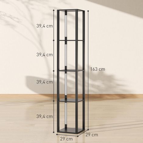Lampadaire avec étagères 4 niveaux dimmable LED variateur d'intensité interrupteur à pied pour salon chambre bureau noir (1/5)