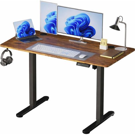 Bureau Assis-Debout, électrique, écran LED, 120 x 120 x 60 cm, métal, Style Industriel, Marron-Noir (1/5)