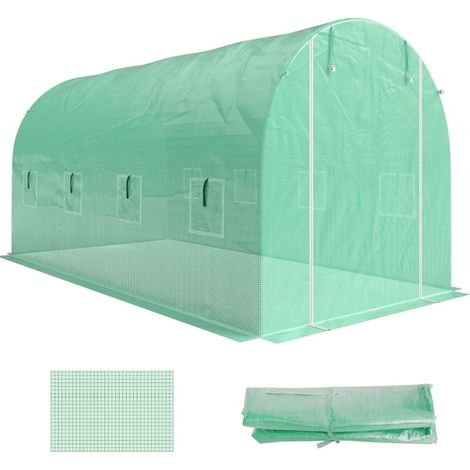Lona de recambio para invernadero 4 x 2 m de polietileno verde con puerta y 8 ventanas (1/4)