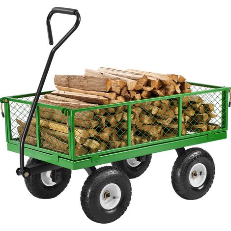 VEVOR Carrello da Giardino in Acciaio 408,23 kg su Ruote, Carrello da Giardino Trainabile per Impieghi Gravosi, Carrello da Giardino in Metallo per Esterni, Pneumatici 254 mm, Maniglia Girevole a 180°