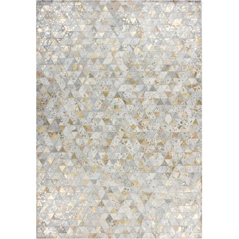Tapis Patchwork Fait Main "Rocket" Ivoire & Or 120 x 170 cm (1/4)