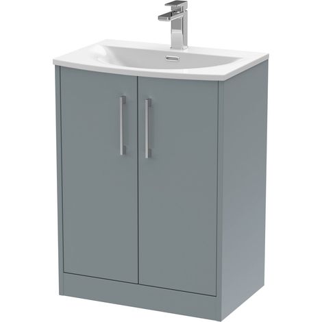 Hudson Reed Juno Floor Standing 2-Door Vanity Unit with Basin 4 600mm Wide - Coastal Grey (1/5)