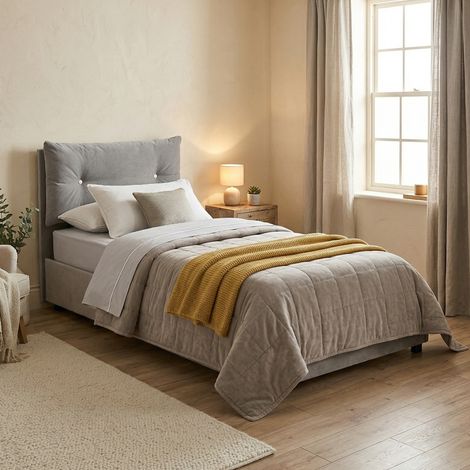 Dmora - Cama individual Daasba, Cama contenedor con revestimiento de tela, 100% Made in Italy, Apertura frontal, con colchón 80x190 cm incluido, Gris (1/5)