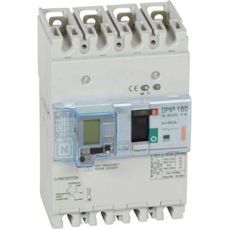 Disjoncteur magnétothermique différentiel DPX³160 pouvoir de coupure 25kA 400V - 4P - 80A - LEGRAND