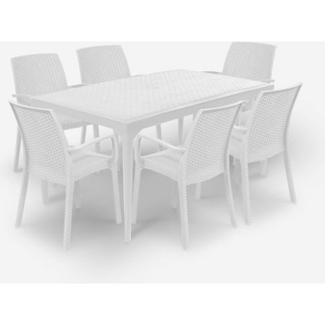 Bica – Ensemble table et chaises de jardin 150x90cm – 6 chaises empilables en polypropylène – Résistant aux intempéries et UV – Design moderne (1/5)