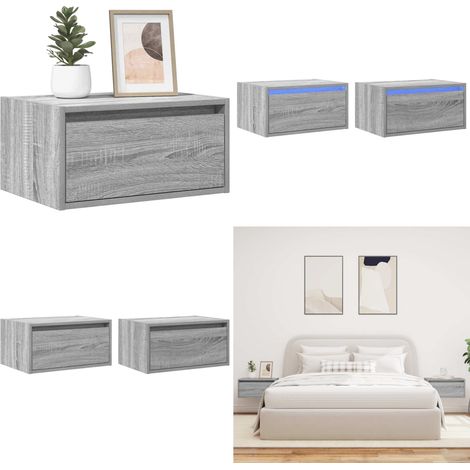 vidaXL Wand-Nachttische mit LED-Leuchten 2 Stk. Grau Sonoma (1/5)