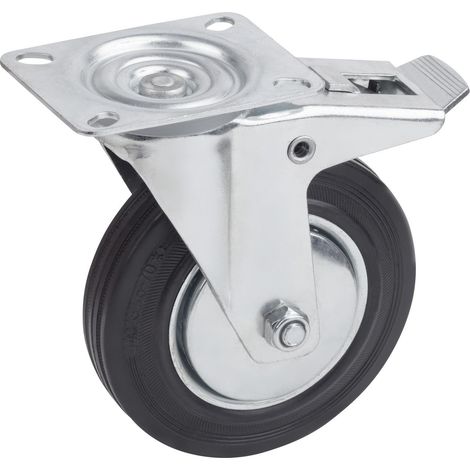 Metafranc Lenkrolle Ø 200 mm - Feststeller - 140 x 110 mm Platte - Vollgummi-Rad - Weiche Lauffläche - Rollenlager