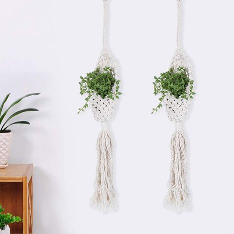 Panier suspendu en corde de coton, support pour plantes, joli motif nid d'oiseau, décoration salon (1/5)