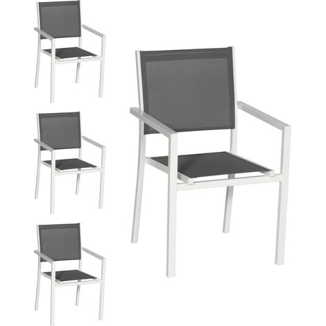 Set di 4 sedie in alluminio bianco - textilene grigio