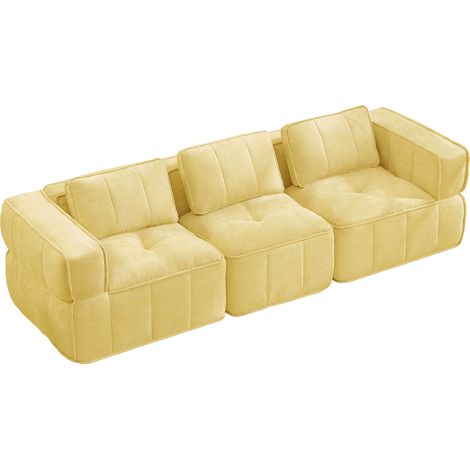 Modulares 3-Sitzer-Sofa ohne Armlehnen, 32D-Schaumstoff, Polyester, Gelb (1/5)