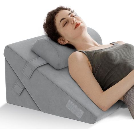 Coussin de Lecture Ergonomique en Mousse à Mémoire, Oreillers Compensés Appui-tête Réglable Housse Amovible pour Post-Chirurgie, Femme Enceinte (Gris) (1/5)