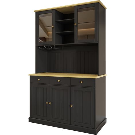 Credenza alta nera 120 x 40 x 191 cm con ante in vetro, portabicchieri e prese USB (1/5)