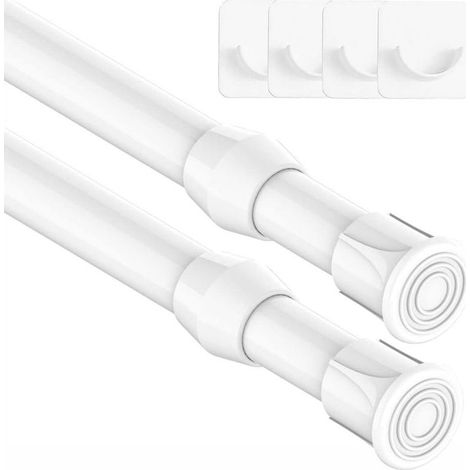 Lot de 2 tringles à rideaux extensibles sans perçage pour fenêtres, portes, cuisine, salle de bain, chambre (30-50 cm, blanc) (1/5)