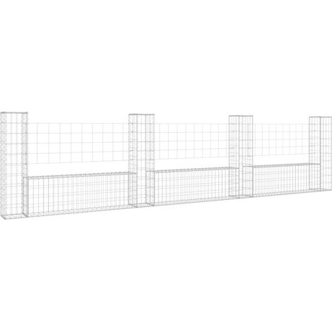 Vidaxl – Panier de gabion en U 380x20x100 cm – 4 poteaux en fer – Résistant aux intempéries – Pour mur de soutènement durable
