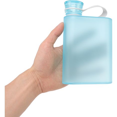 Bouteille d'eau plate en plastique transparent, carrée et portable, 380 ml, bleue, étanche (1/5)