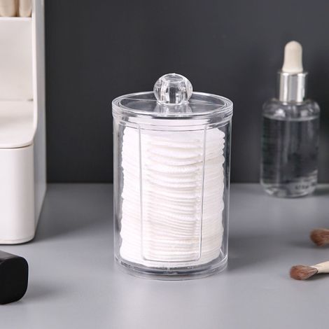 Boîte De Rangement Pour Cotons Démaquillants - Distributeur Transparent En Acrylique - Pour Coton-Tiges Et Disques - 9 x 7 cm - 1 Pièce (1/3)