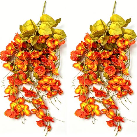 Lot de 2 Plantes Suspendues Artificielles – Hibiscus Retombant – Résistant aux UV – Pour Panier Suspendu – Décor de Printemps, Jardin, Porche, Mariage – Effet Cascade – Pour Pots et Patio-Jaune (1/3)