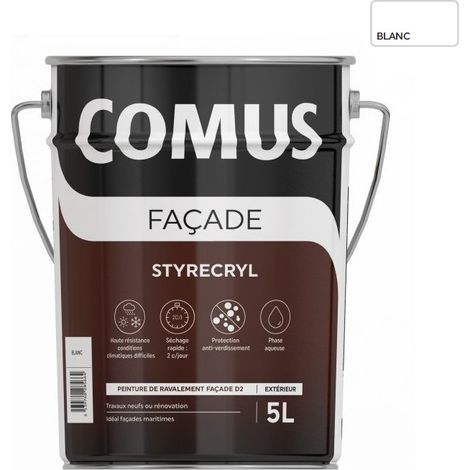 STYRECRYL - 5L Blanc - Peinture ravalement façade classe D2 conditions climatiques difficiles (1/3)