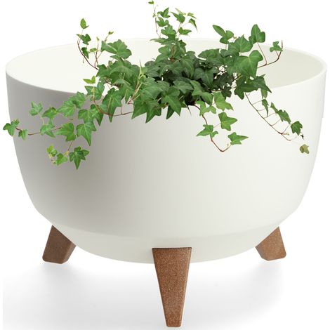 KADAX Glatt Blumentopf aus Kunststoff mit drei Einsteckstützen, 33 cm, Weiß (1/5)