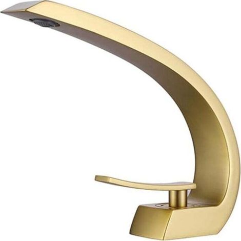 Bathroom Sink Faucet, Modern Elegant Design Brass Basin Faucet Hot and Cold Water Available, Ceramic Valve, Brushed Gold MUMU (1/4)