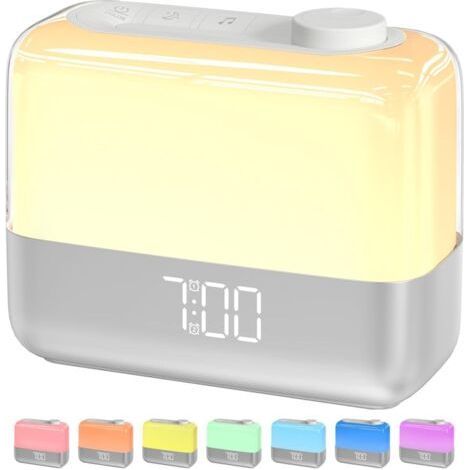 Upgraded Lighted Alarm Clock, Bedside Touch Lamp with Sunrise Simulation with 5 Nature Sounds, 7 LED Lights, Brightness for Bedroom (1/5)