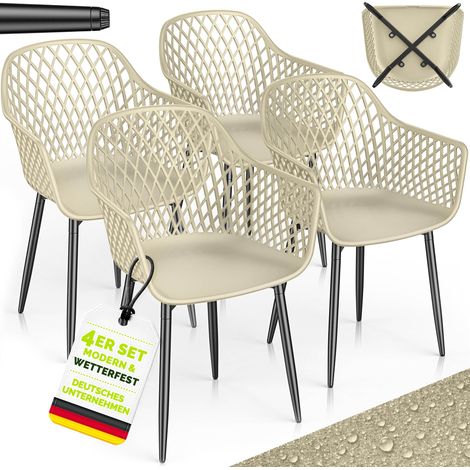 tillvex® Gartenstuhl 4er Set Wetterfest mit Armlehne Beige Outdoor Stühle bis 120kg belastbar Gartenstühle UV-beständig Terrassenstuhl Gartenmöbel Terrasse Balkon Outdoor Garten (1/5)